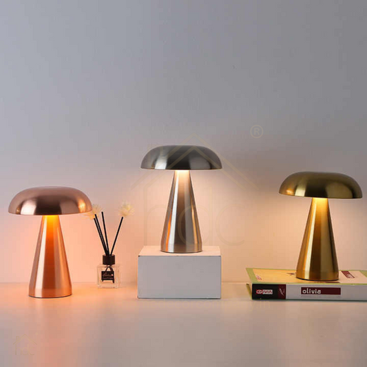 Hdc Modern Golden Mushroom Table Lamp  Rechargeable & Portable LED Desk Light for Bedroom & Living Room