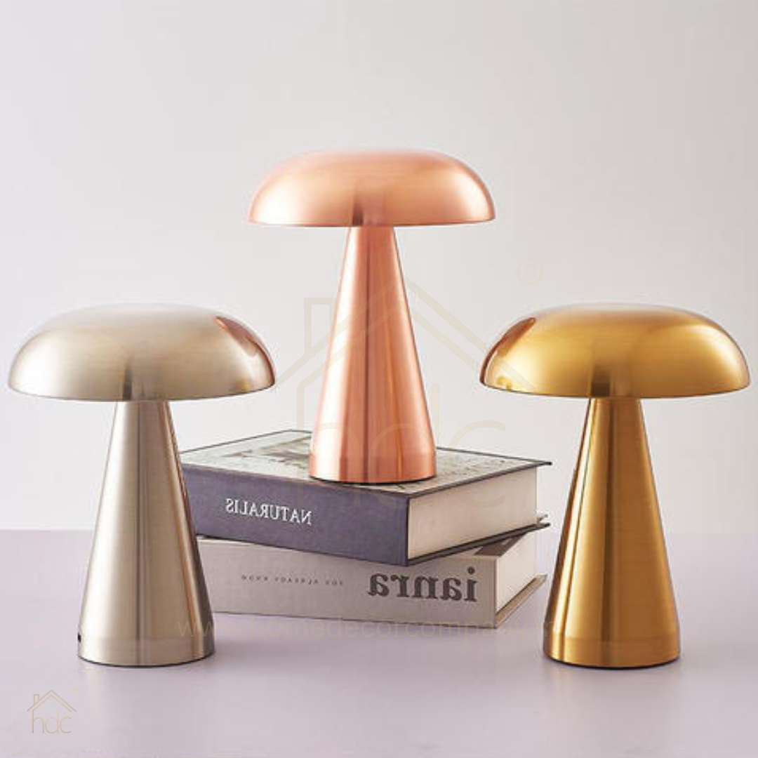 Hdc Modern Golden Mushroom Table Lamp  Rechargeable & Portable LED Desk Light for Bedroom & Living Room