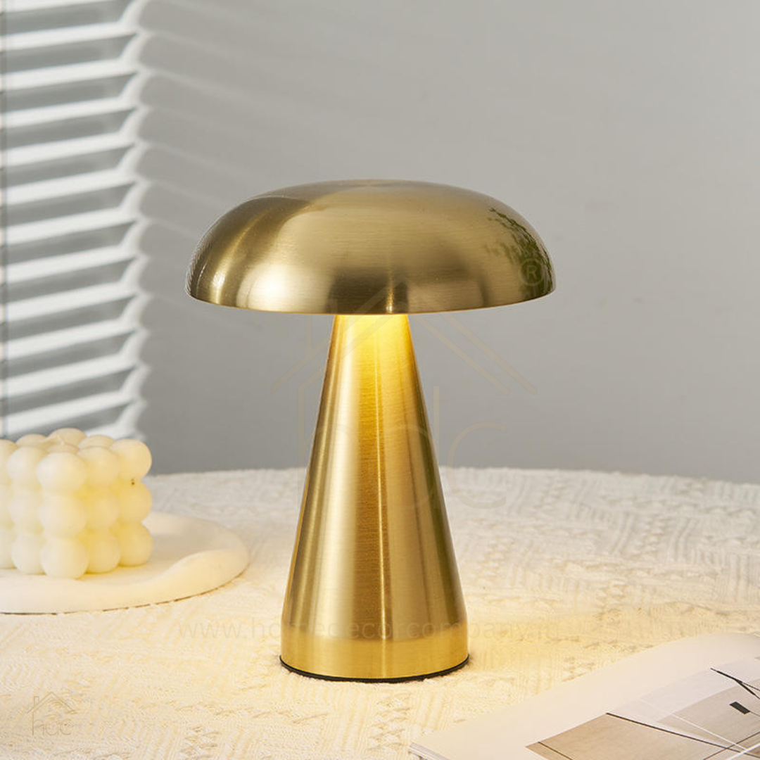 Hdc Modern Golden Mushroom Table Lamp  Rechargeable & Portable LED Desk Light for Bedroom & Living Room
