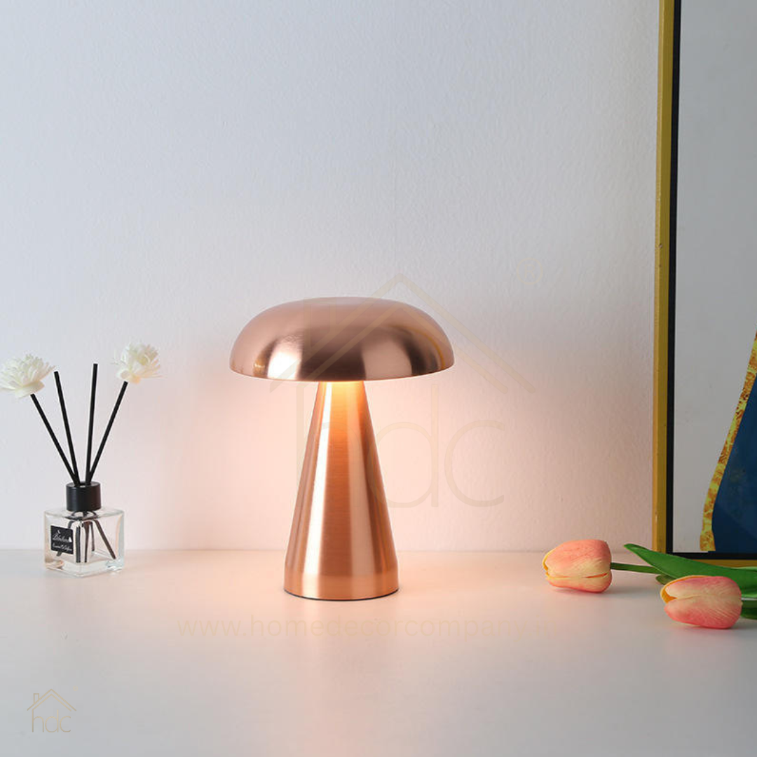 Hdc Modern Golden Mushroom Table Lamp  Rechargeable & Portable LED Desk Light for Bedroom & Living Room