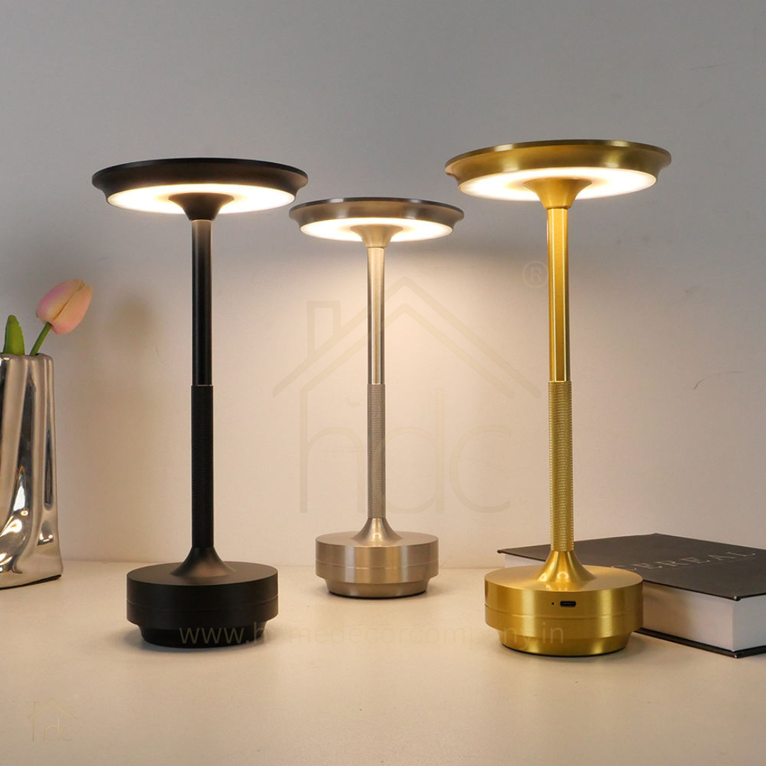 Hdc Wireless Table Lamp, Rechargeable Battery LED Desk Lamp with Touch Control and 3 Color Stepless Dimming,USB Charging Portable Lamp for Restaurant/Camping/Bar/Bedroom(Gold)