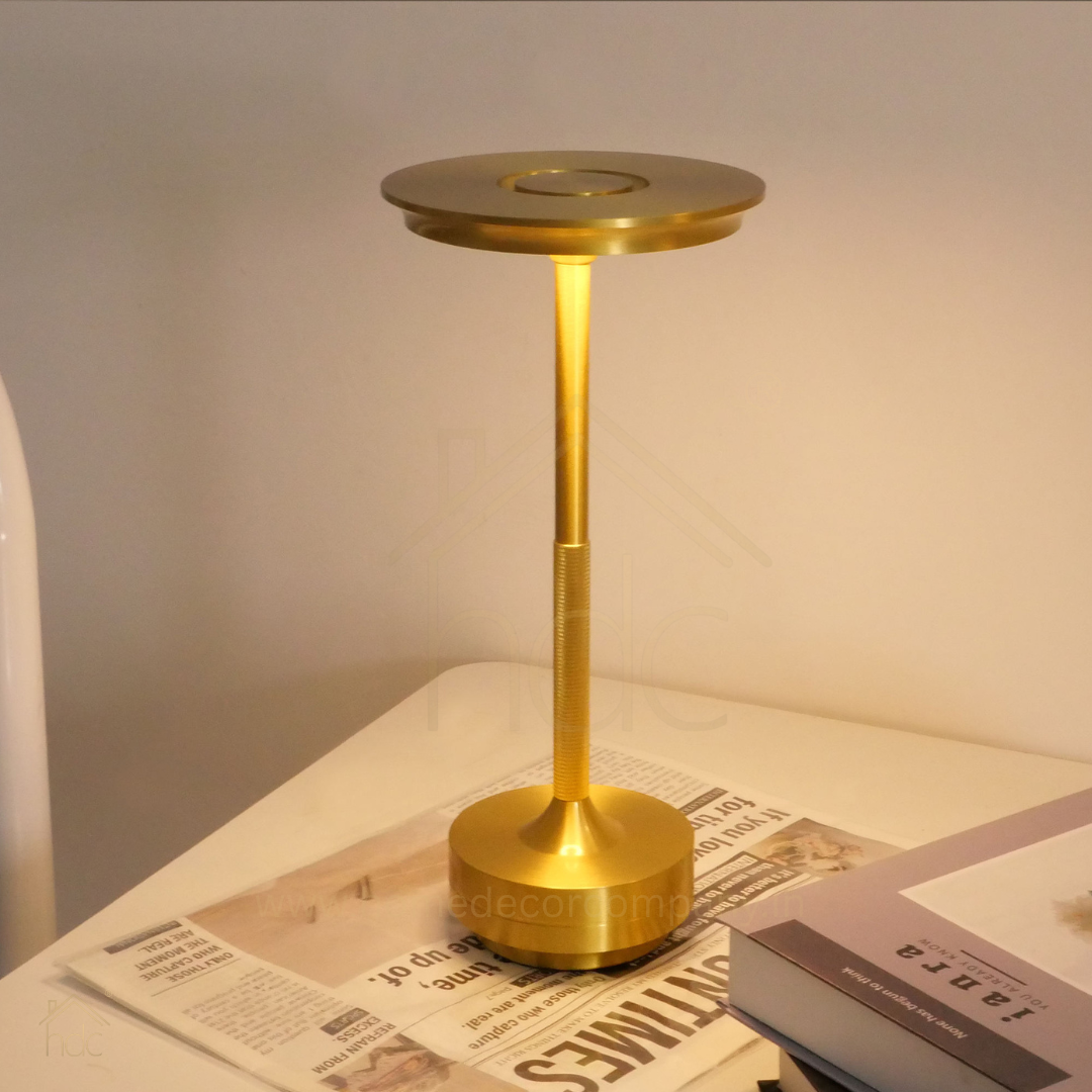 Hdc Wireless Table Lamp, Rechargeable Battery LED Desk Lamp with Touch Control and 3 Color Stepless Dimming,USB Charging Portable Lamp for Restaurant/Camping/Bar/Bedroom(Gold)