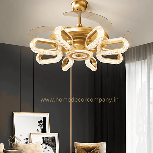 Hdc 8 Lights Oval Crystal Ceiling Fan Chandelier With Three Color Setting Control With Remote