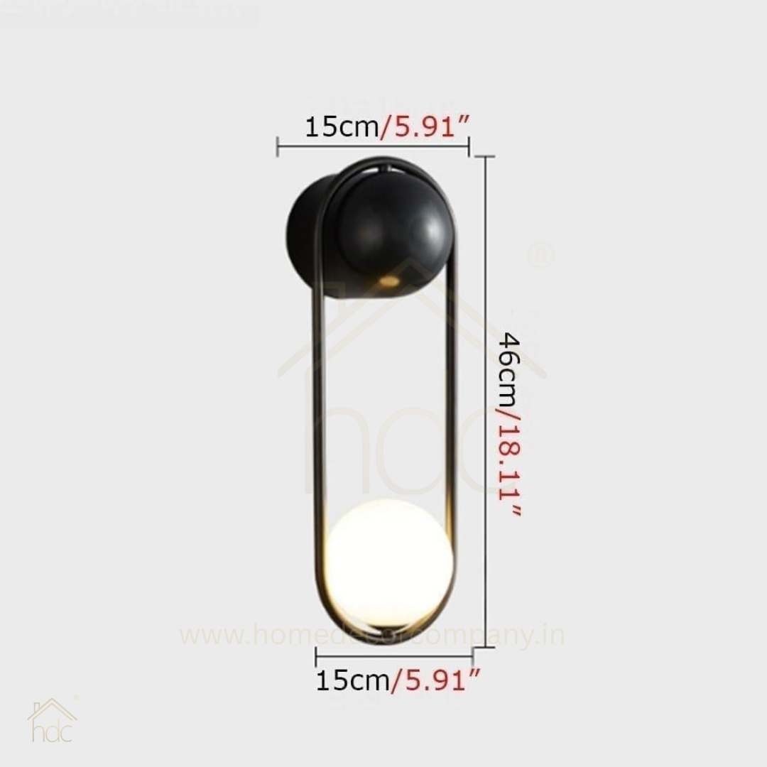 Hdc Modern Black Oval Wall Light with Frosted Globe Minimalist LED Wall Sconce for Bedroom, Living Room, Hallway