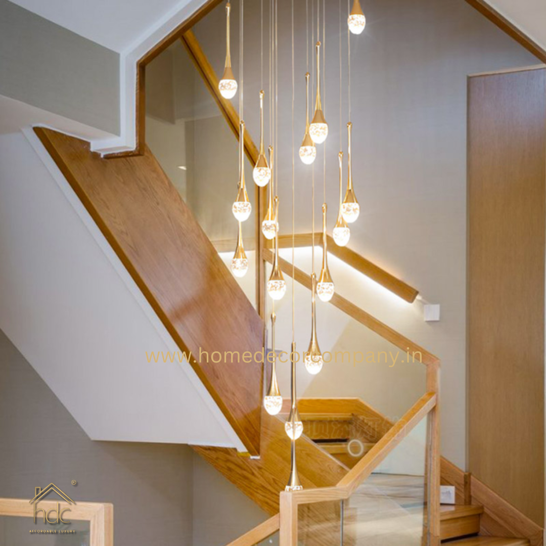HDC 18 Lights LED Crystal Meteor Light Double Height Stair Chandelier