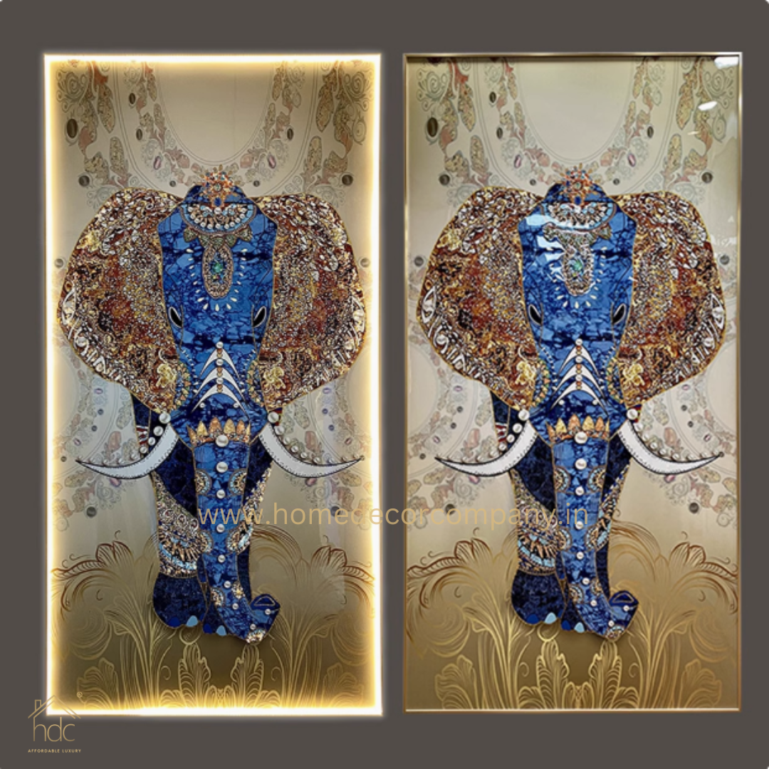 Hdc Modern Aestheticism Elephant Artwork Living Room Arts Home Framed Customized and Picture Crystal Custom Led Painting Posters for Wall Paintings (24*48 IN)