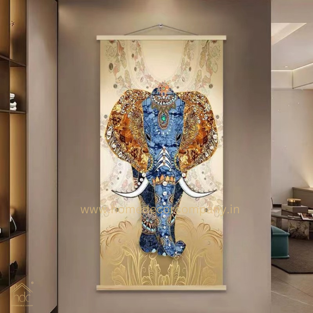 Hdc Modern Aestheticism Elephant Artwork Living Room Arts Home Framed Customized and Picture Crystal Custom Led Painting Posters for Wall Paintings (24*48 IN)