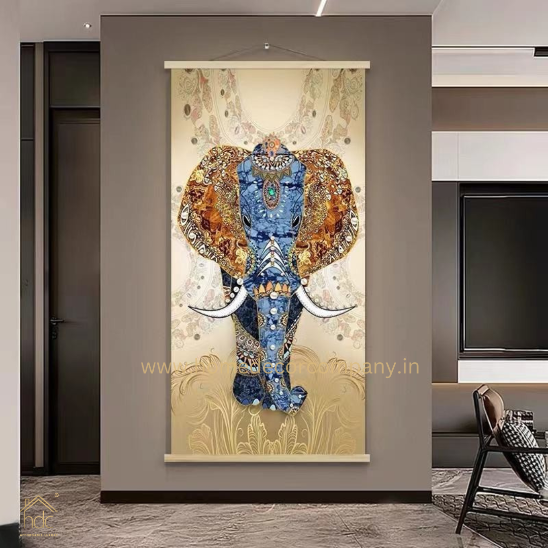 Hdc Modern Aestheticism Elephant Artwork Living Room Arts Home Framed Customized and Picture Crystal Custom Led Painting Posters for Wall Paintings (24*48 IN)