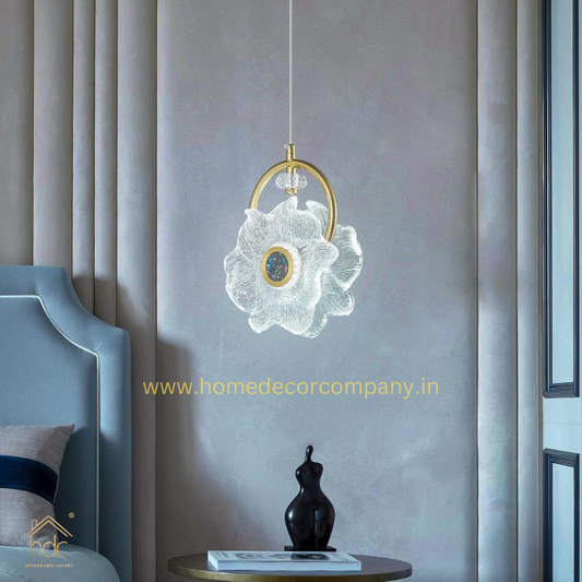 HDC Modern Minimalist Crystal Flower LED Pendent Lamp For Bedside Bedroom Living Room