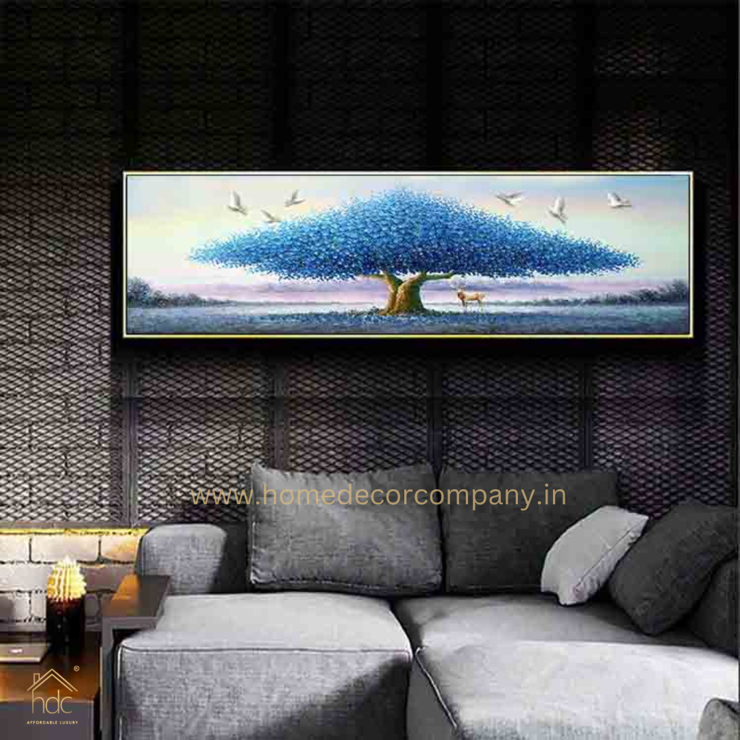 Hdc Modern Aestheticism Minimalist Green Tree Landscape Mural Forest Wall HangingCrystal Custom Led Painting Posters for Wall Paintings With Led Light (24*72 IN)