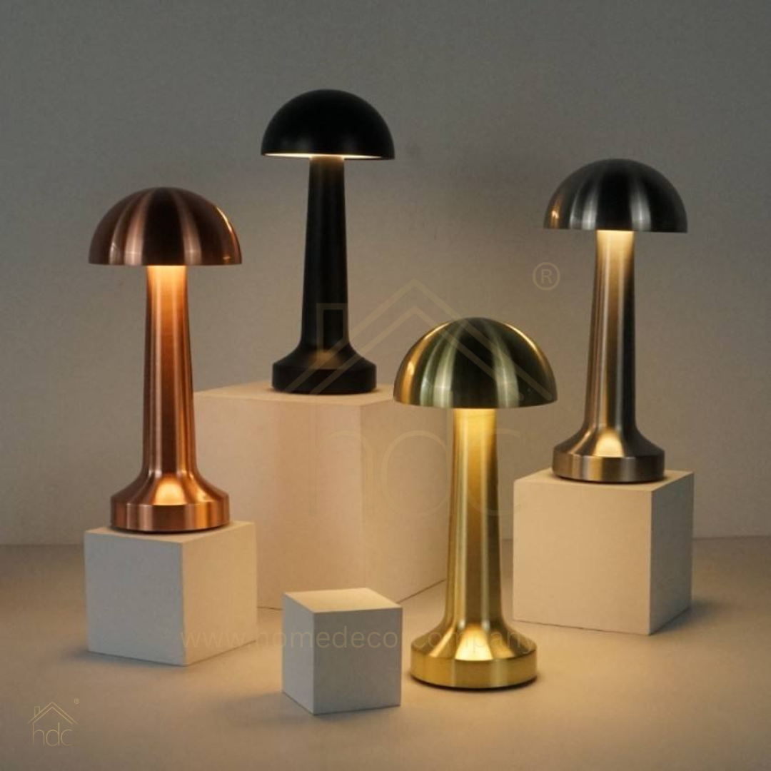 HDC Premium Metal Mushroom LED Table Lamp Rechargeable, Touch Control, Dimmable Light (Gold, Rose Gold, Silver)
