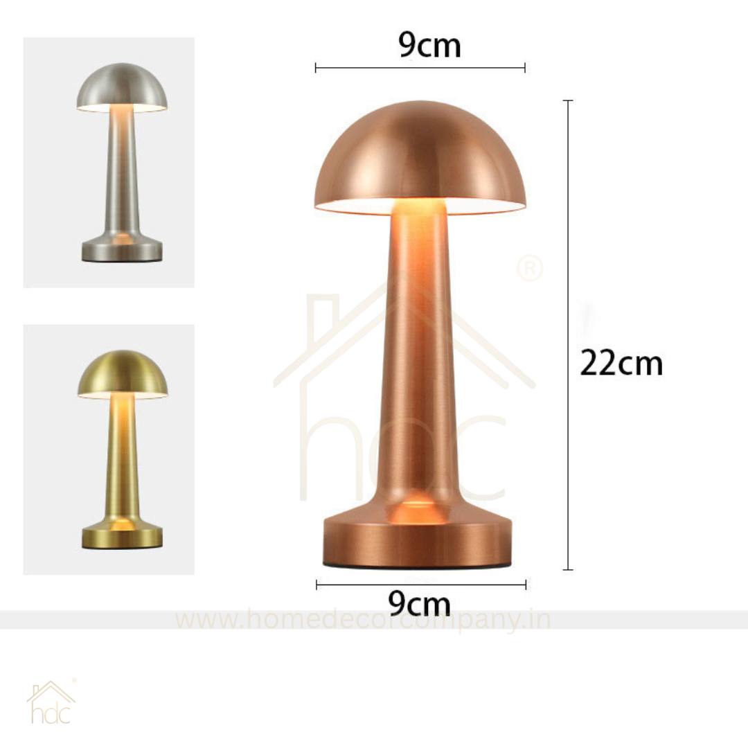 HDC Premium Metal Mushroom LED Table Lamp Rechargeable, Touch Control, Dimmable Light (Gold, Rose Gold, Silver)