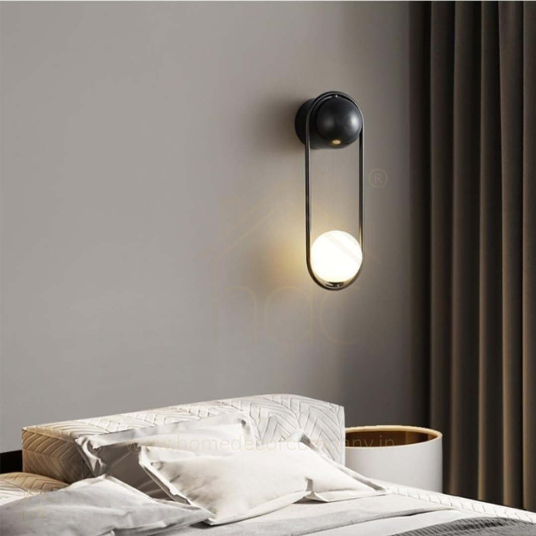 Hdc Modern Black Oval Wall Light with Frosted Globe Minimalist LED Wall Sconce for Bedroom, Living Room, Hallway