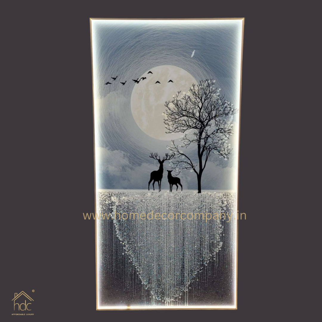 Hdc Modern Art Wall Painting Of Two Swamp Deer Standing in Flowing River And Birds Are Flying Living Room Art Large Mural Crystal Porcelain Painting