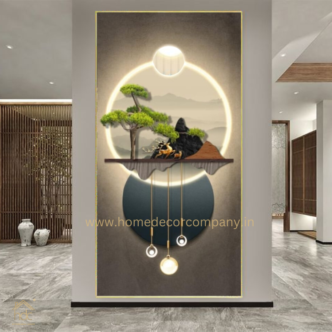 Hdc Modern Art Wall Painting Of Nature Mountain and trees Living Room Art Large Mural Crystal Porcelain Painting (24*48 IN)