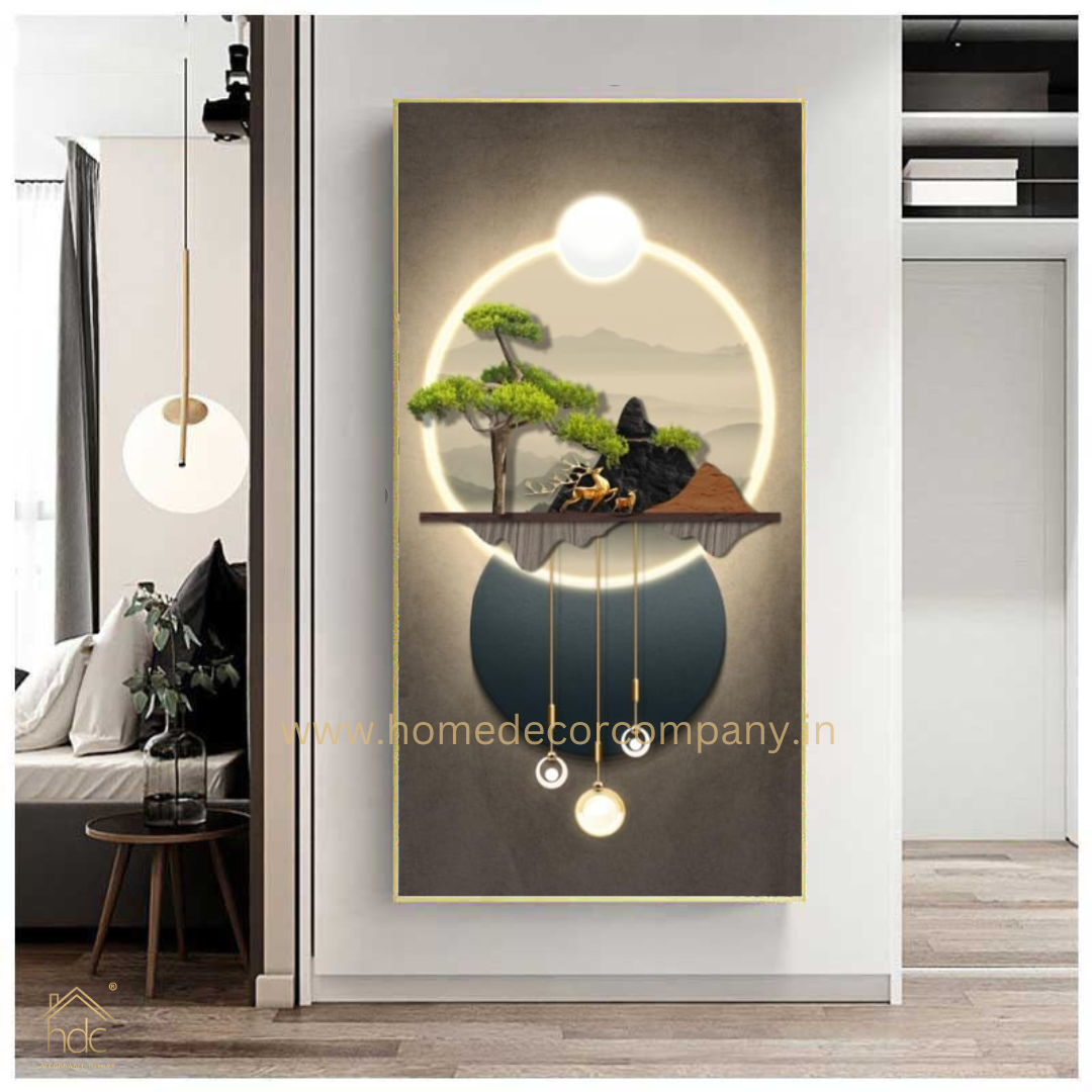 Hdc Modern Art Wall Painting Of Nature Mountain and trees Living Room Art Large Mural Crystal Porcelain Painting (24*48 IN)