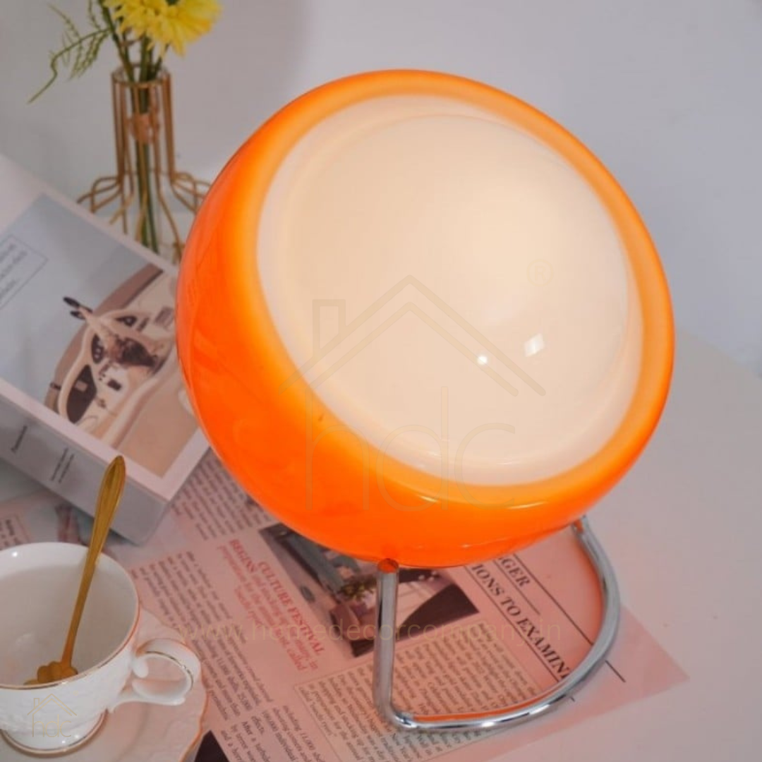 Hdc SunGlow Retro Globe Table Lamp Soft Ambient Light, Artistic Yellow Finish, Chrome Stand – Perfect for Bedrooms & Study Desks