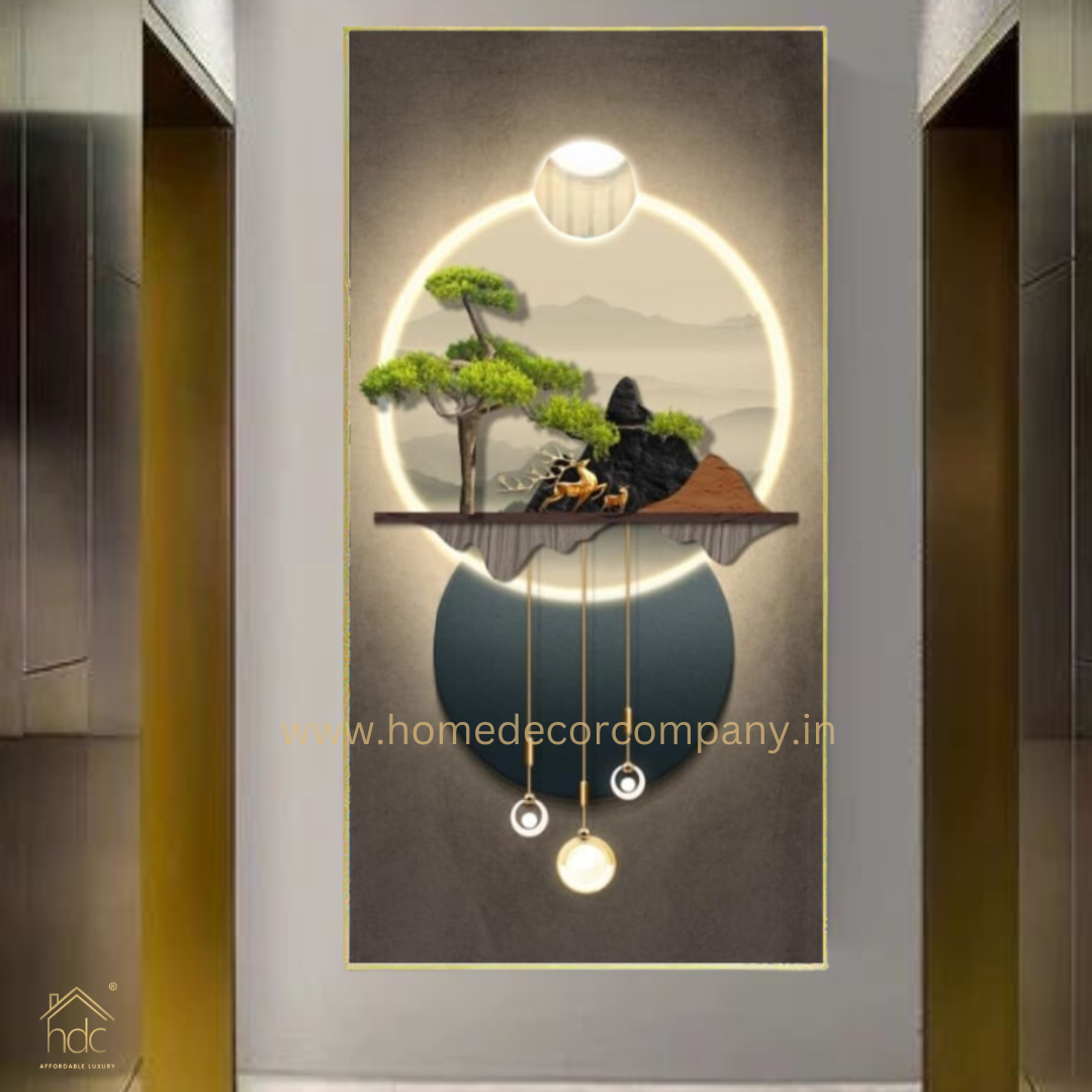 Hdc Modern Art Wall Painting Of Nature Mountain and trees Living Room Art Large Mural Crystal Porcelain Painting (24*48 IN)