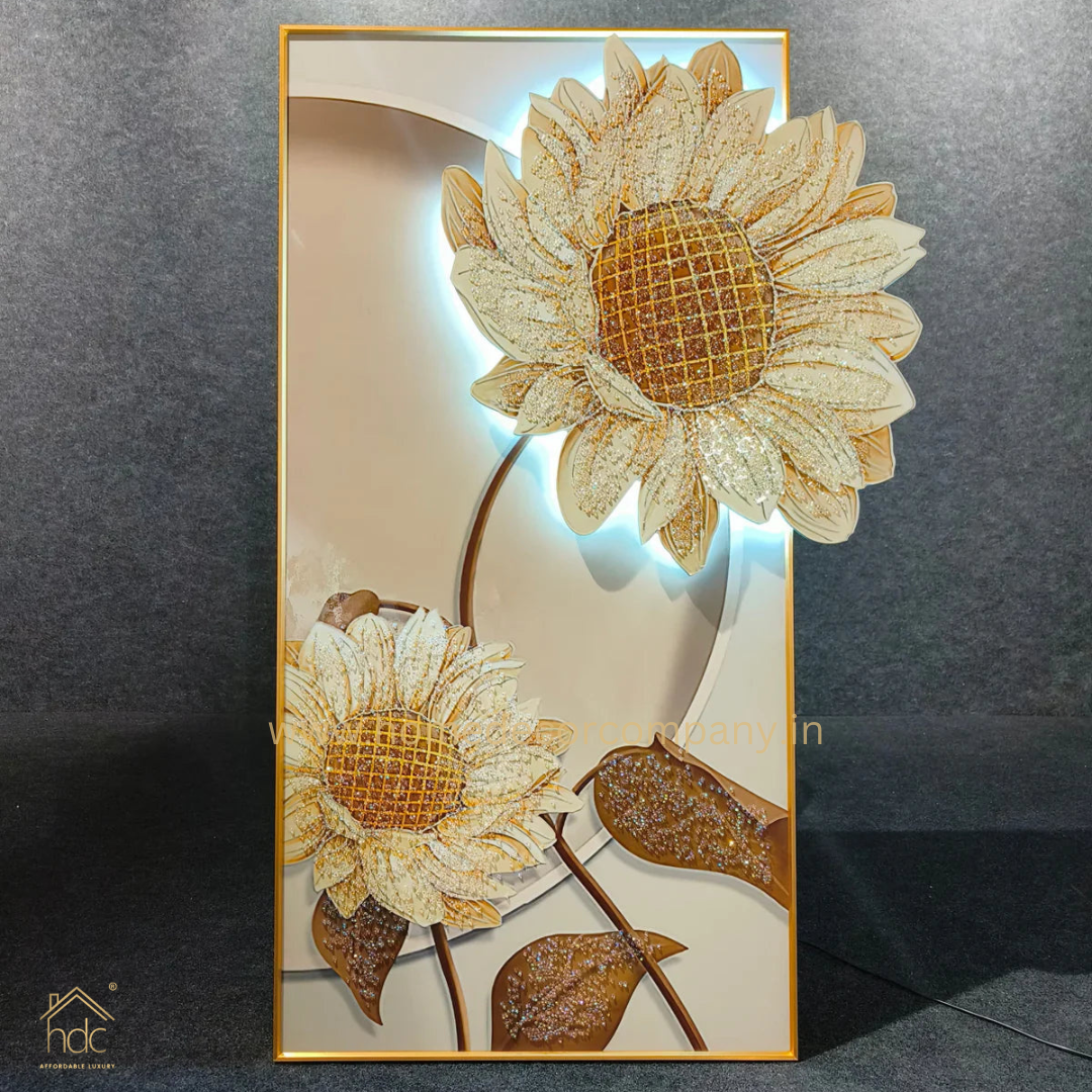 Hdc Modern Art Wall Painting Of Led Wall Flower Painting, Beautiful Painting Living Room Art Large Mural Crystal Porcelain Painting (24*48 IN)