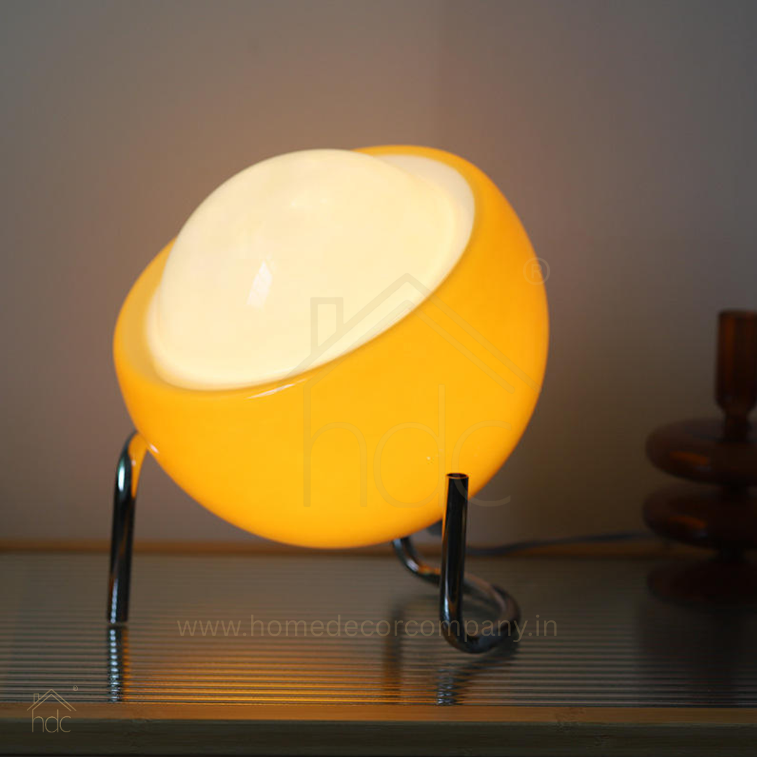 Hdc SunGlow Retro Globe Table Lamp Soft Ambient Light, Artistic Yellow Finish, Chrome Stand – Perfect for Bedrooms & Study Desks