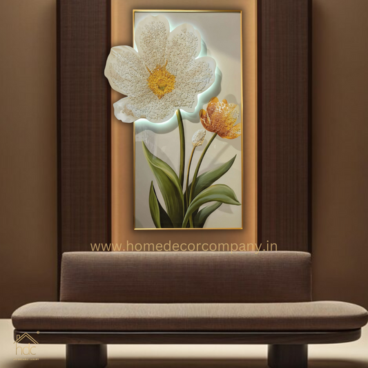 Hdc Modern Art Wall Painting Of Three-Dimensional Flower LED Light Wall Art Canvas Printed Oil Hanging Lamp for Living Room Hallway Background Atmosphere Lamp (24*48 IN)