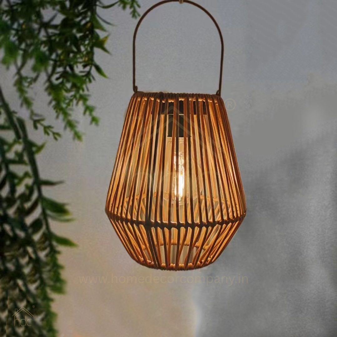 Hdc BohoGlow Bamboo Hanging Lantern  Handwoven Rattan Pendant Light with Warm Ambient Bulb – Rustic Décor for Balcony, Garden, or Indoors