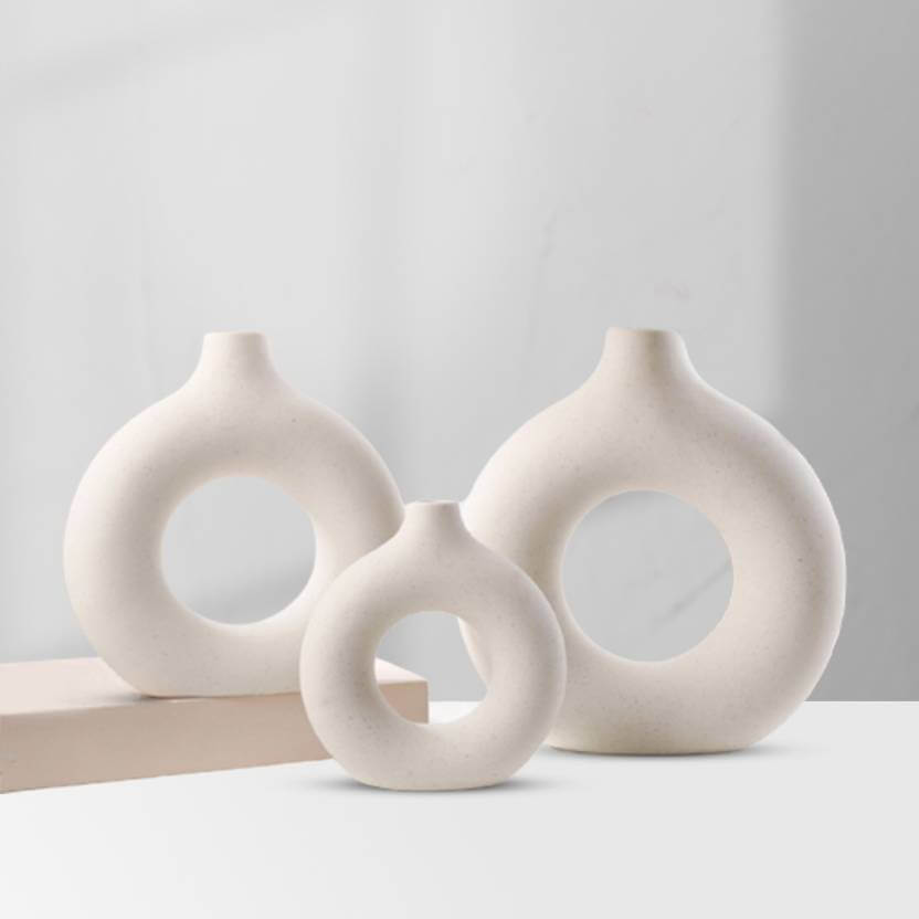 Donut Pampas Vase 3 Pc Set 8.5,6.5 & 5.5 (White matte) - HDC.IN