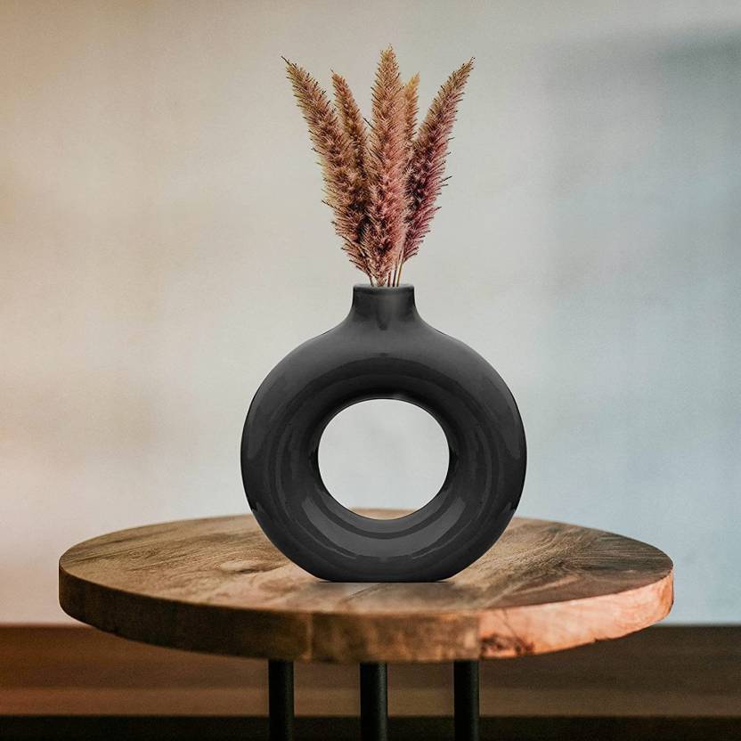 Donut Pampas Vase 3 Pc Set 8.5,6.5 & 5.5 (Black matte) - HDC.IN