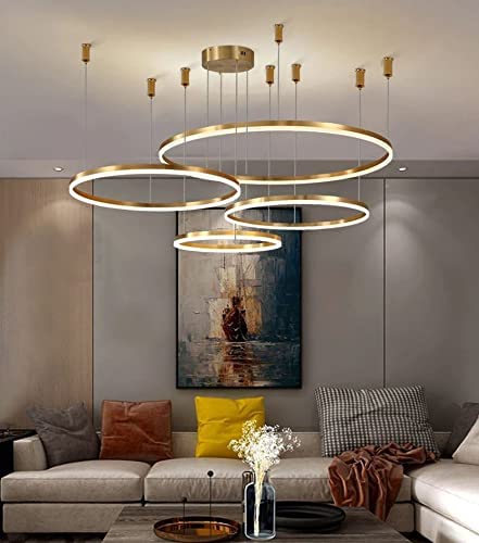 Hdc 4 Light 4 Rings Big Full Spread Gold LED Chandelier Hanging Lamp - Warm White - HDC.IN