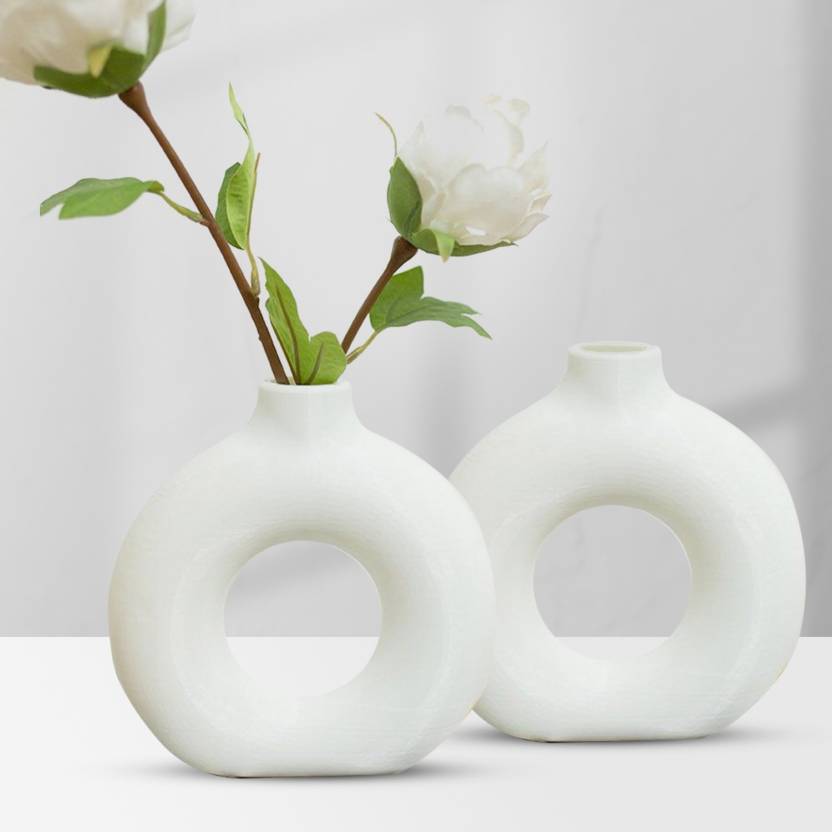 Mini Donut Pampas Vase 2 Pc Set 4.5 & 4.5 (White matte) - HDC.IN