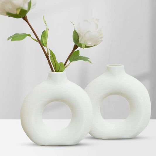 Mini Donut Pampas Vase 2 Pc Set 4.5 & 4.5 (White matte) - HDC.IN