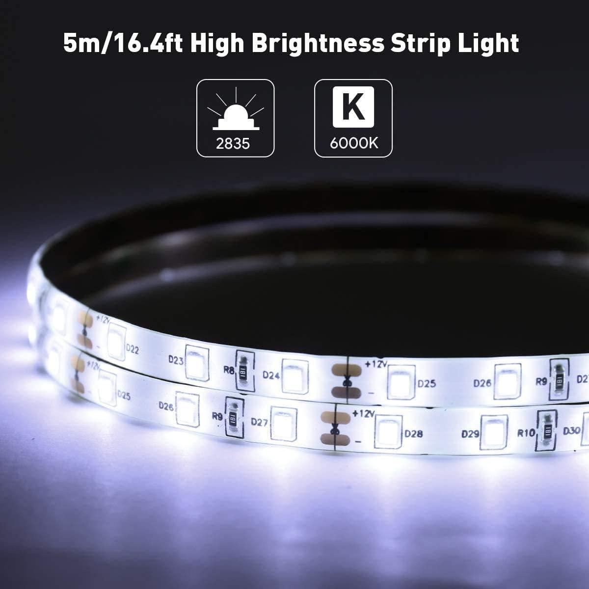 HDC- Led Strip High Lumen Fall Ceiling Light- 2835 Cove Waterproof Light in 5 Meter, 240 LED Per Meter with Driver/Adapter Included, (White) - HDC.IN