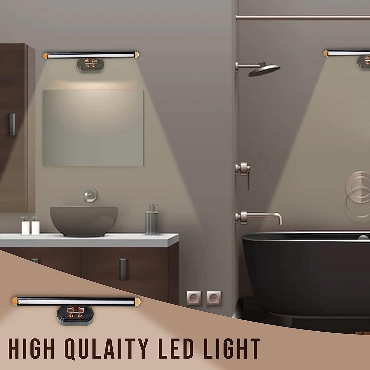 HDC 12W Black Rose Gold Finish Metal Body 3 Step Color Picture Light, Bathroom Vanity Led Mirror Light (Warm White,White,Neutral White) - HDC.IN
