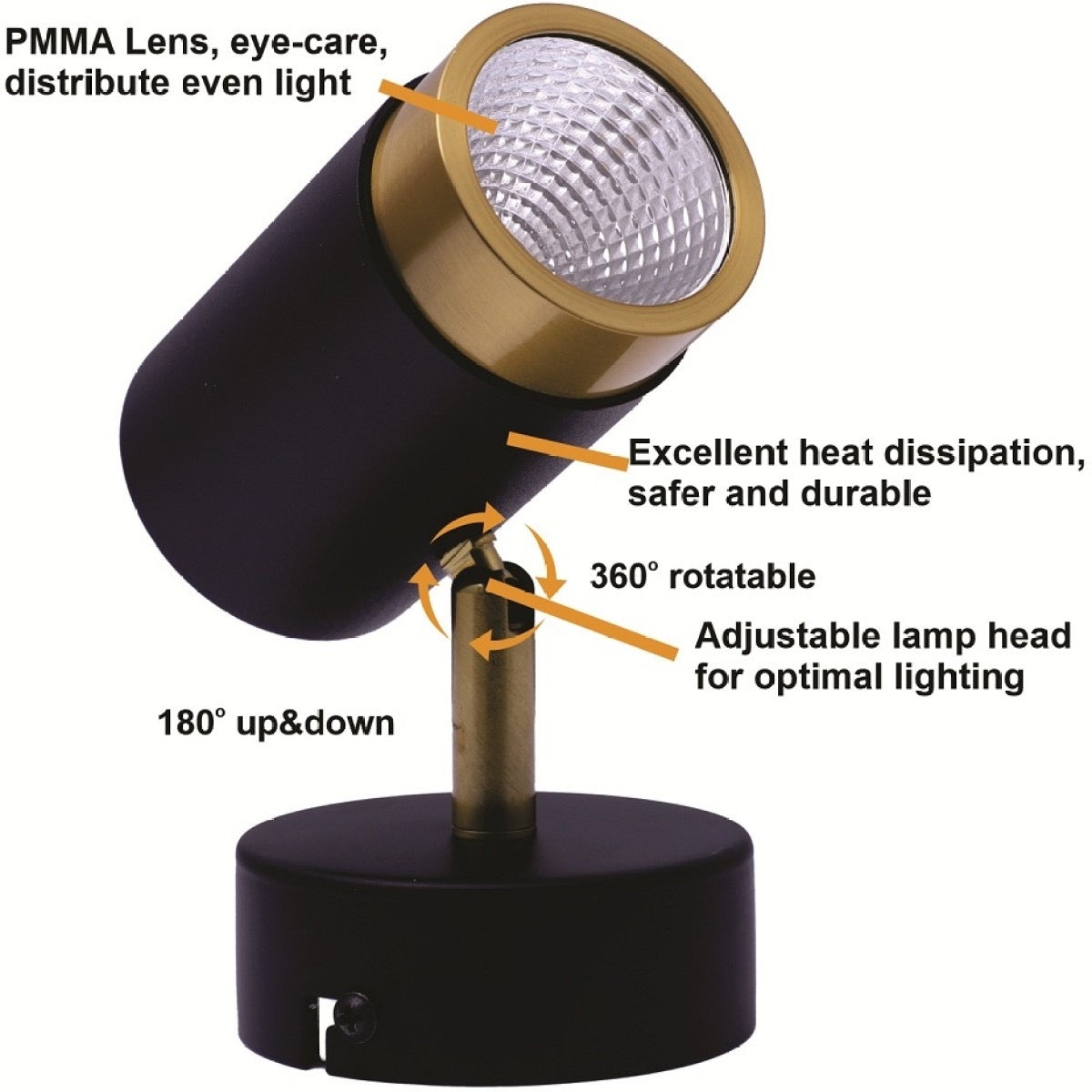 HDC 9W LX LED Black/Gold Round Surface Light - Cylindrical Shape COB Ceiling Surface Mounted Spot Light Down Light Wall Lamp - Aluminium Body LED Focus Light Indoor - 𝗪𝗮𝗿𝗺 𝗪𝗵𝗶𝘁𝗲 - HDC.IN